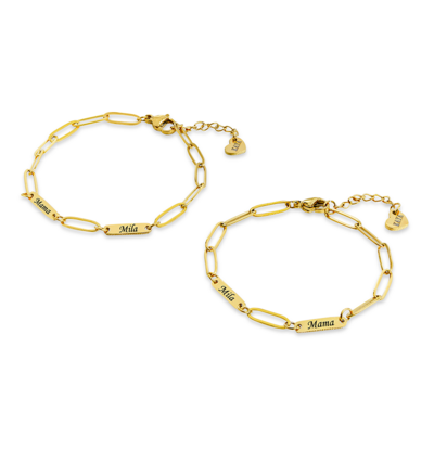 KAYA sieraden Mother Daughter 2 Names Bracelet 'Paperclip'