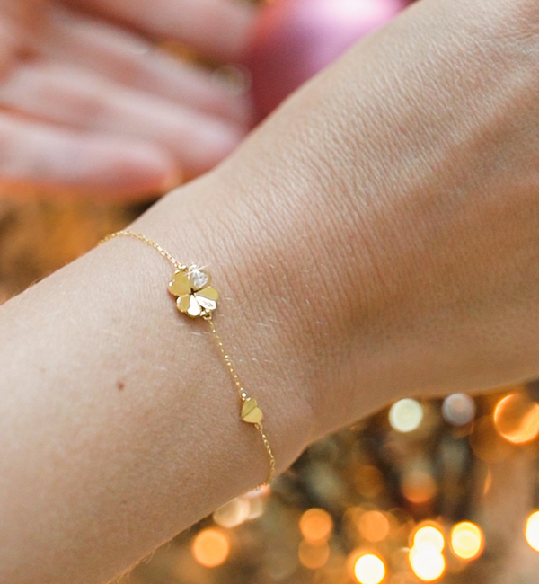 KAYA sieraden Luxury Bracelet for Ladies: Clover & Heart with Crystal