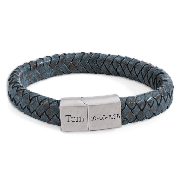 KAYA sieraden Heren Armband Leer met Gravure 11mm