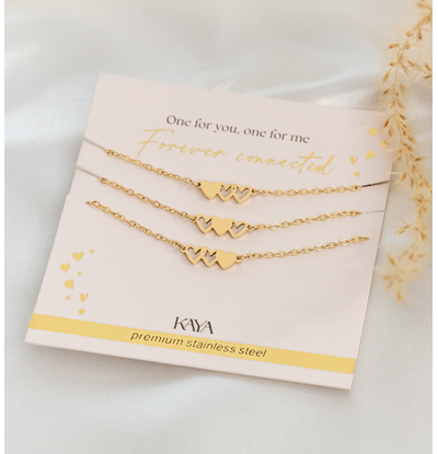 KAYA sieraden Zussen kettingen Set 3 hartjes