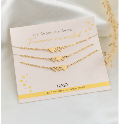 KAYA sieraden Vriendinnen kettingen Set 3 hartjes