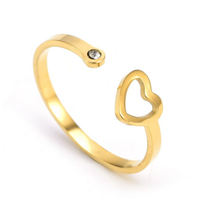KAYA sieraden Adjustable Ring Open Heart with Crystal