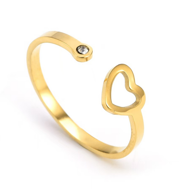 KAYA sieraden  Verstelbare Ring Open Hartje met Kristal | Stainless Steel