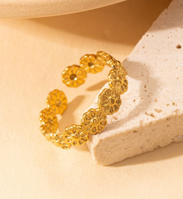 KAYA sieraden  Adjustable Ring Vintage flower | Stainless Steel