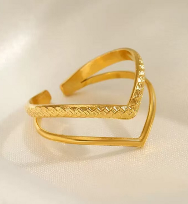 KAYA sieraden  Verstelbare  Ring Dubbele V Shape |  Stainless Steel