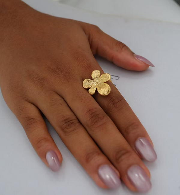 KAYA sieraden  Verstelbare Statement Ring met Bloem | Stainless Steel