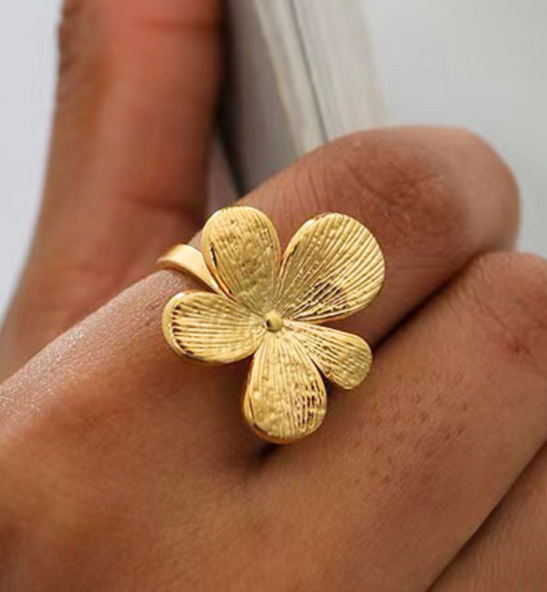KAYA sieraden  Verstelbare Statement Ring met Bloem | Stainless Steel