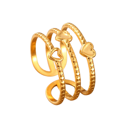 KAYA sieraden No photo yet - Adjustable Statement Ring Triple Hearts