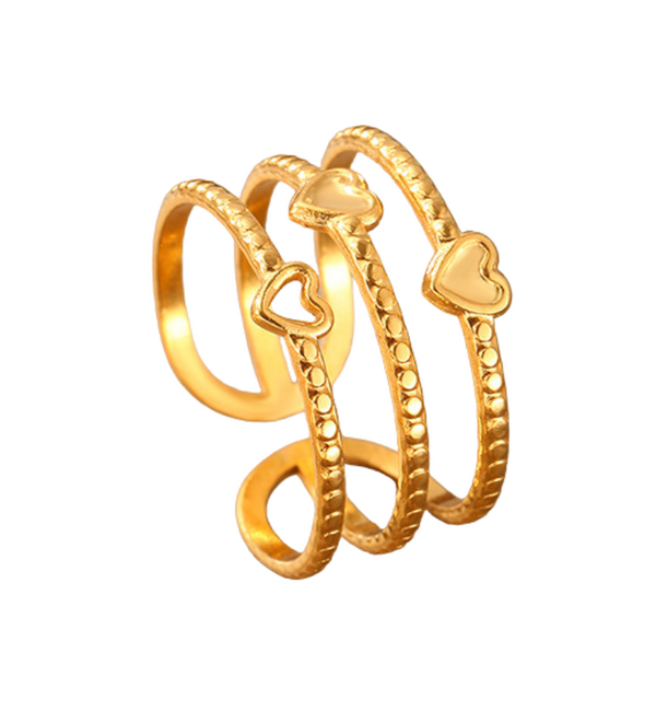 KAYA sieraden  Verstelbare Statement Ring Triple Hearts |  Stainless Steel