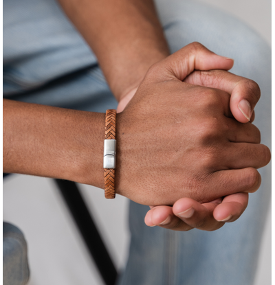 KAYA sieraden Boys' Braided Leather Bracelet | Camel