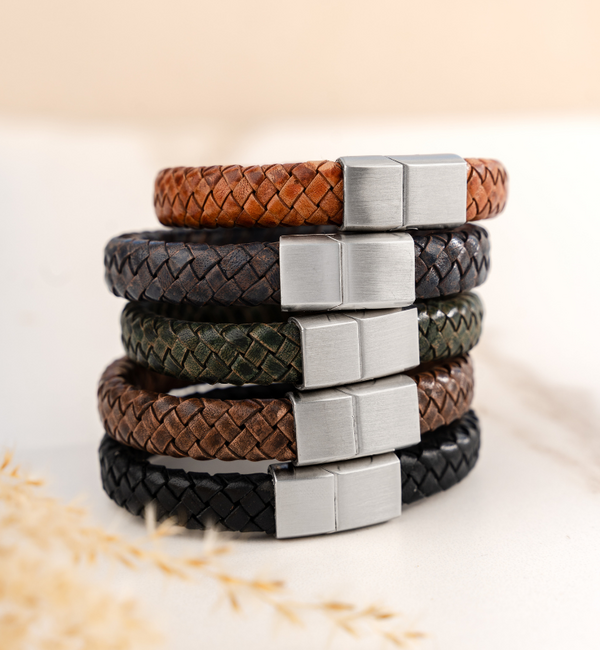 KAYA sieraden Heren Armband Leer met Gravure Edge