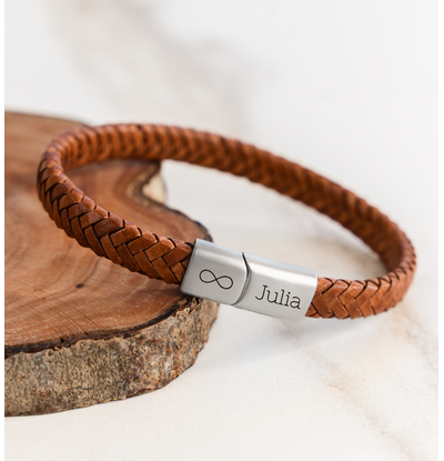 KAYA sieraden Braided Leather Bracelet Men with Engraving | Camel