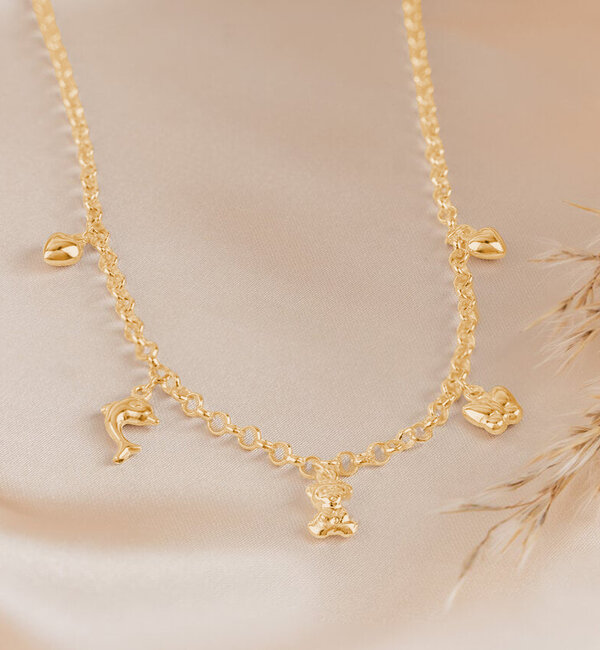 KAYA sieraden Zilveren Bedelketting met 5 bedeltjes