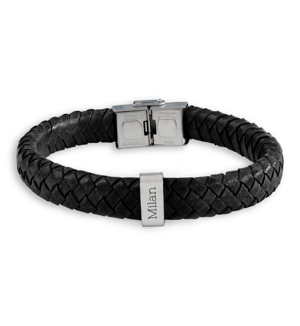 Sieraden Boys Bracelet Leather with Name 'Rock My World' | Silver