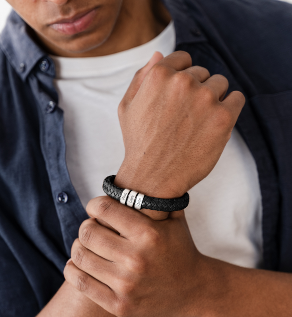 KAYA sieraden Men's Bracelet Leather 'Rock My World' Silver | Choose your Charms