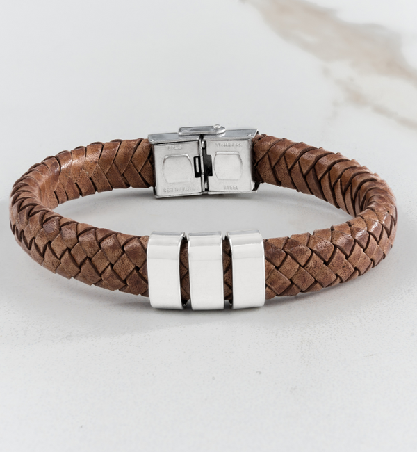 KAYA sieraden Boys Bracelet Leather with Name 'Rock My World' | Silver