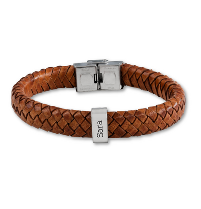 KAYA sieraden Men's Bracelet Leather Rock My World Silver | 1 Name