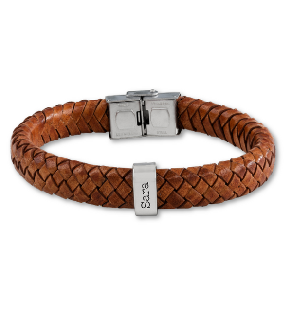 KAYA sieraden Men's Bracelet Leather Rock My World Silver | 1 Name