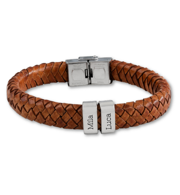 KAYA sieraden Herenarmband Leer Rock My World Zilver | 2 Namen