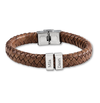 KAYA sieraden Men's Bracelet Leather Rock My World Silver | 2 Names