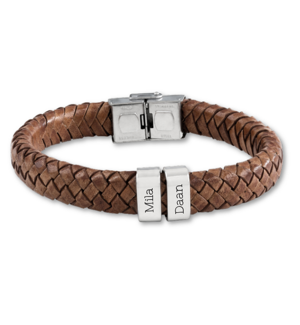 KAYA sieraden Men's Bracelet Leather Rock My World Silver | 2 Names