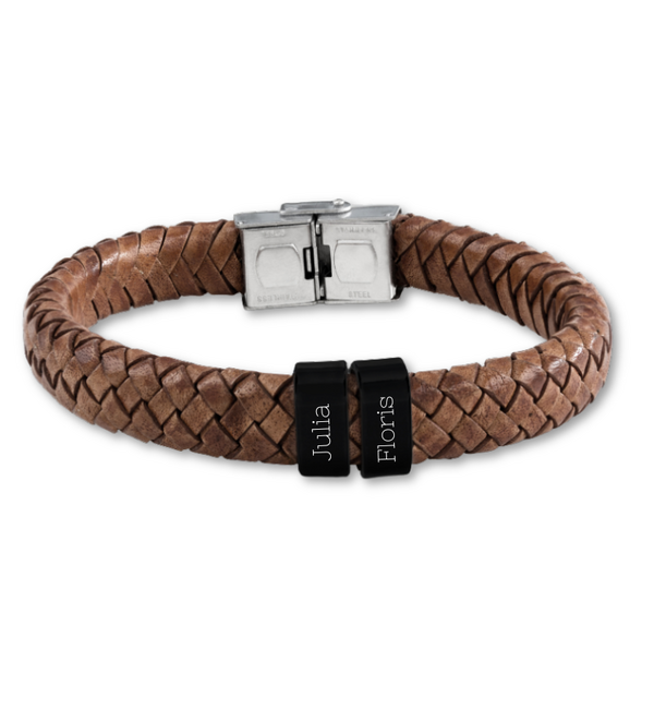 KAYA sieraden Men's Leather Bracelet Rock My World Black | 2 Names