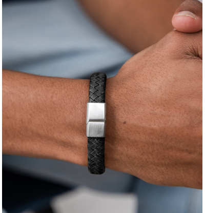 KAYA sieraden Heren Armband Leer 11mm| Zwart