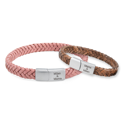 KAYA sieraden Moeder & Zoon Armbanden met Gravure Gevlochten Leer