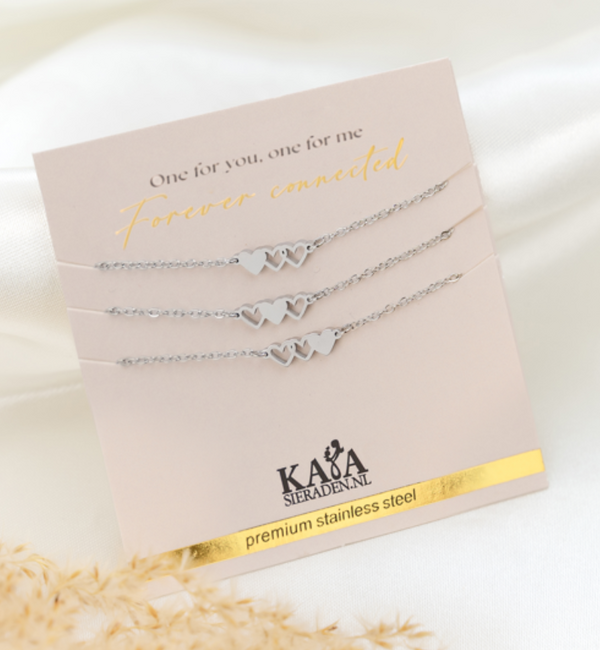 KAYA sieraden Vriendinnen Kettingen Set 'Hartjes' | Stainless Steel