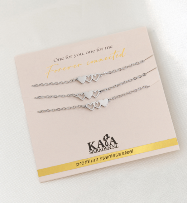 KAYA sieraden Sisters Necklace Set 'Hearts' | Stainless Steel