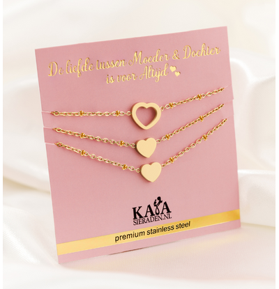 KAYA sieraden Moeder & 2 Dochters Armbanden Set 'Hartjes'