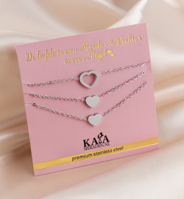 KAYA sieraden Moeder & Dochters Armbanden 'Hartjes'| Stainless Steel