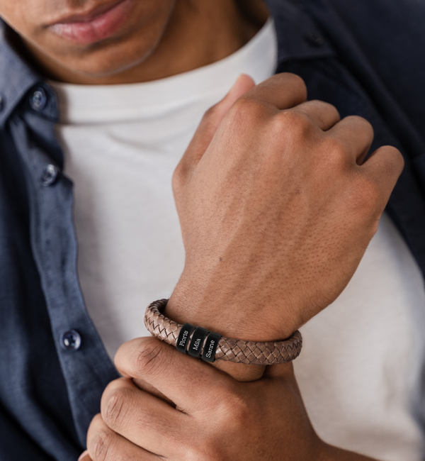 KAYA sieraden Herenarmband Leer Rock My World Zwart | 3 Namen