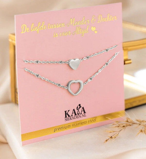 KAYA sieraden Moeder & Dochter Armbanden Set met Hartje | Stainless Steel