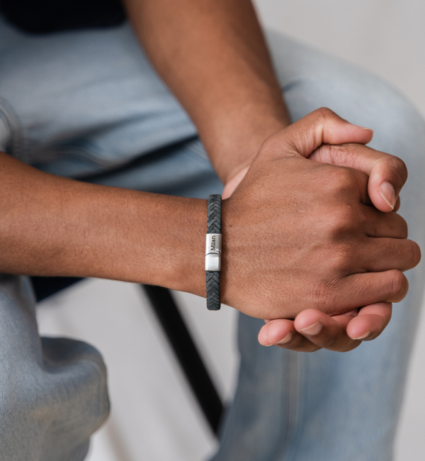 KAYA sieraden Braided Leather Bracelet Men with Engraving