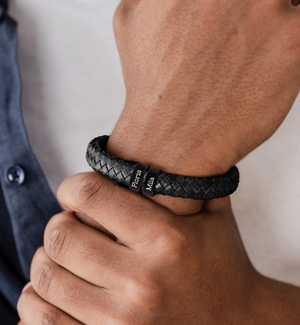 KAYA sieraden Herenarmband Leer Rock My World Zwart | 2 Namen