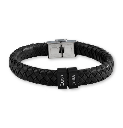 KAYA sieraden Herenarmband Leer Rock My World Zwart | 2 Namen