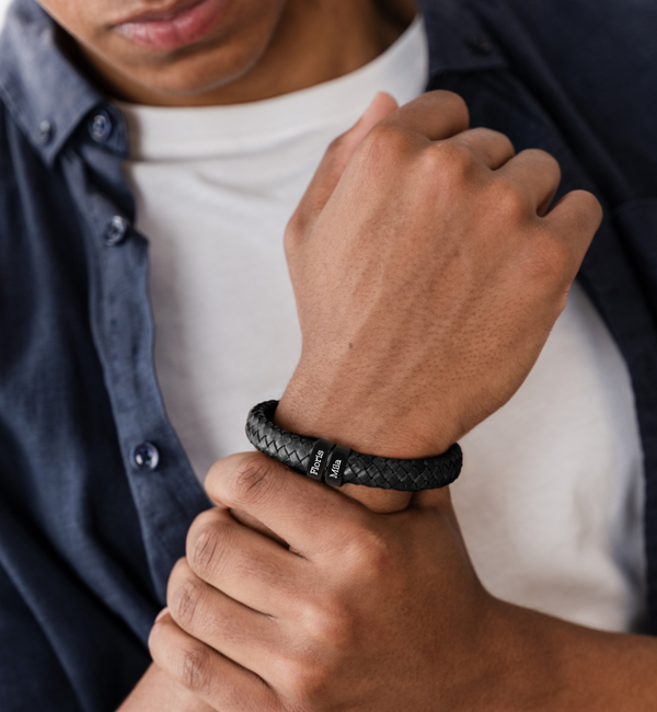 KAYA sieraden Herenarmband Leer Rock My World Zwart | 2 Namen