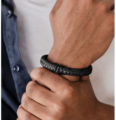 Sieraden Jongens armband met naam Leer Rock My World Zwart