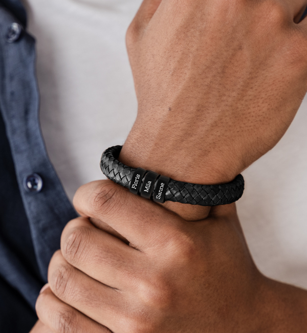 KAYA sieraden Men's Bracelet Leather 'Rock My World' Black | Create Your Own