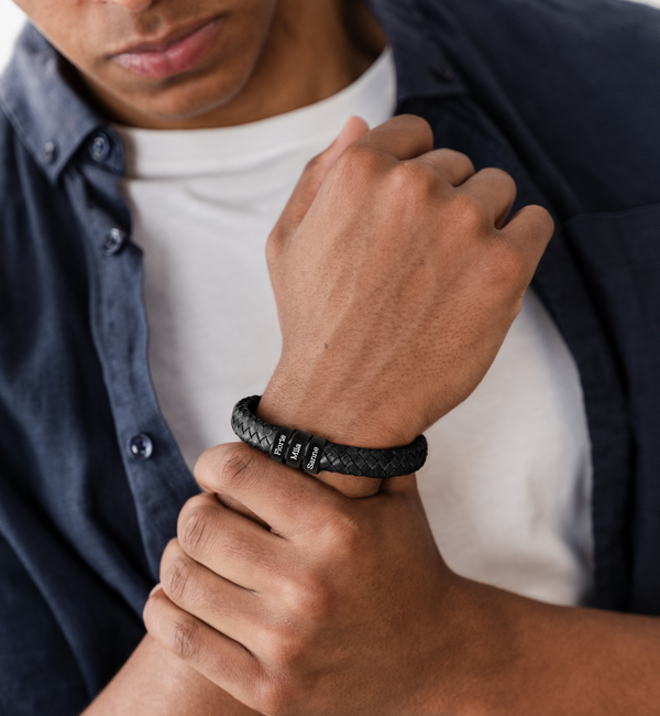 KAYA sieraden Men's Bracelet Leather 'Rock My World' Black | Create Your Own