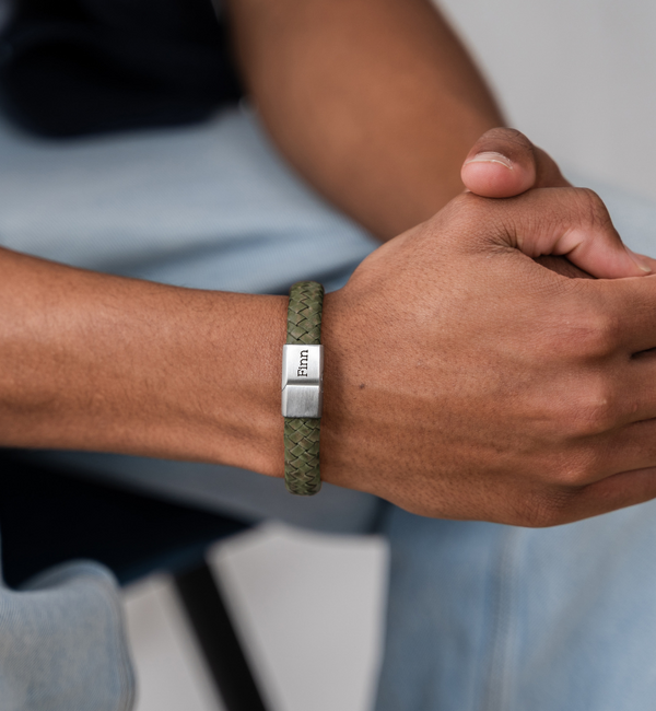 KAYA sieraden Heren Armband Leer met gravure 11 mm