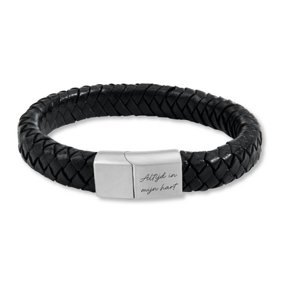 KAYA sieraden Leren Armband 'Handwritten' Zwart