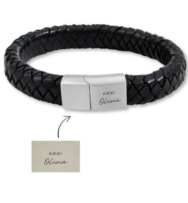 KAYA sieraden Leren Mannenarmband 'Handwritten' met Eigen Handschrift