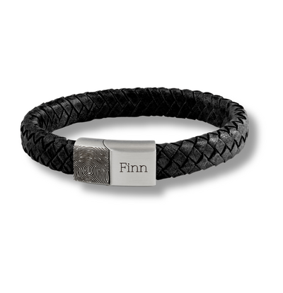 Gegraveerde sieraden Men's Leather Fingerprint Bracelet with Name