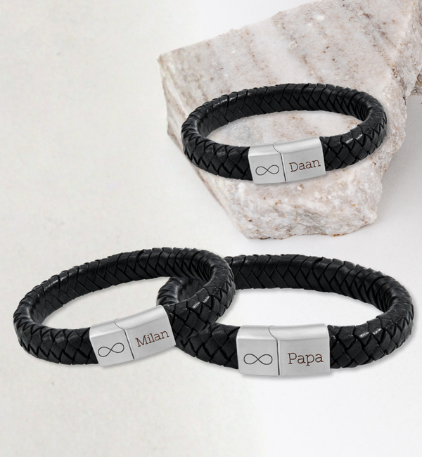 KAYA sieraden Set of 3 Leather Bracelets with Engraving