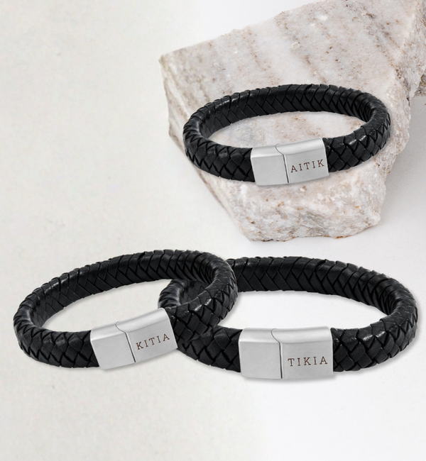 KAYA sieraden Set 3 Leather Bracelets with Engraving | Black