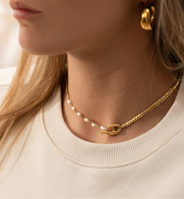 KAYA sieraden Pearl Necklace ‘Vintage’ with Clasp | Stainless Steel