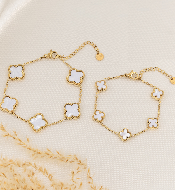 KAYA sieraden Mother and Daughter clover bracelet set White | Stainless Steel