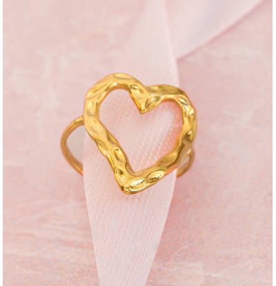 KAYA sieraden Adjustable Ring Open Heart with Structure